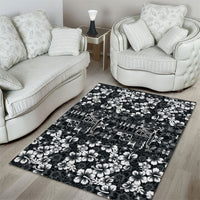 Black Hawaiian Tapa Tribal Hibiscus Area Rug