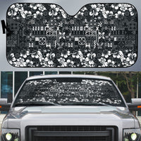Black Hawaiian Tapa Tribal Hibiscus Auto Sun Shade