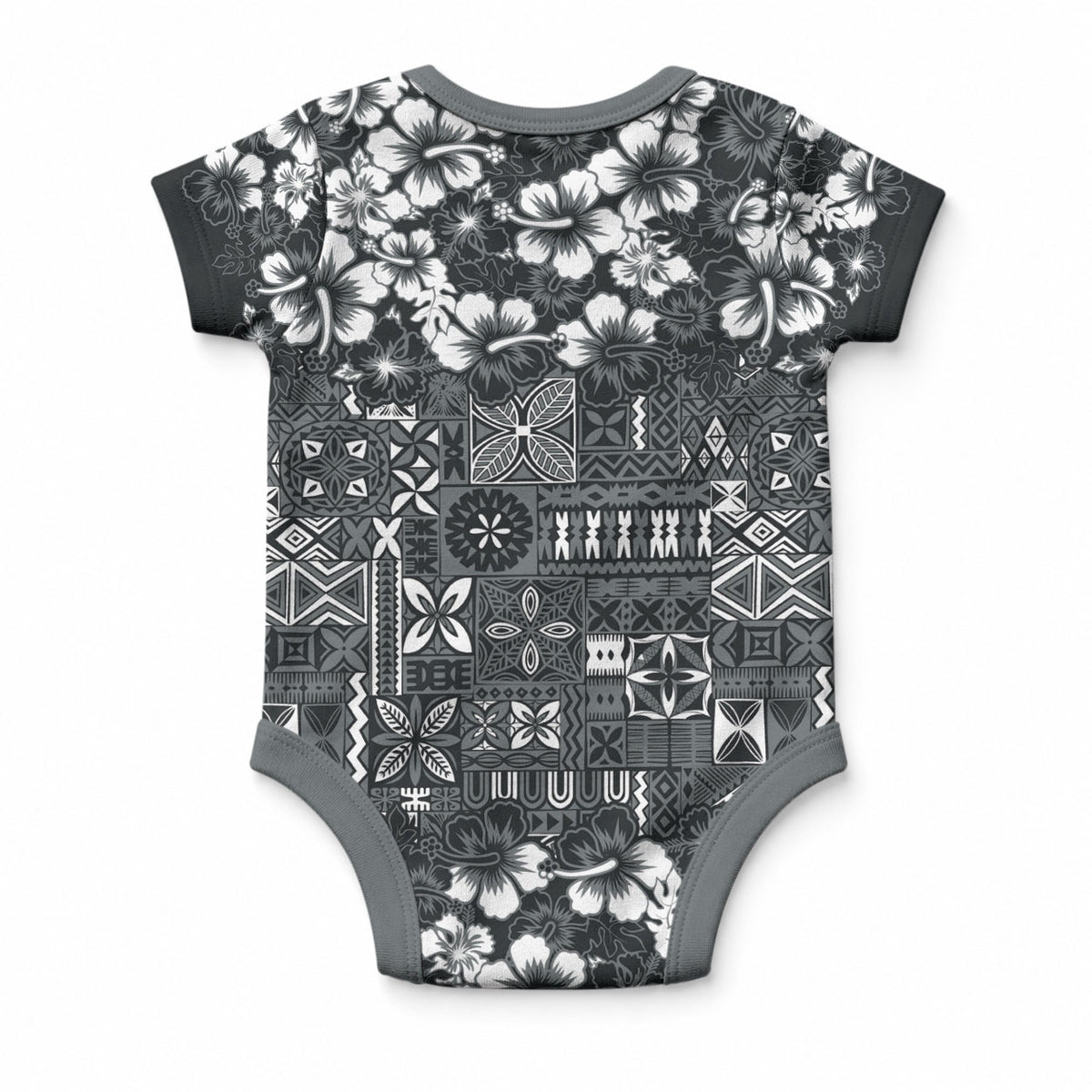 Black Hawaiian Tapa Tribal Hibiscus Baby Onesie LT9 - Polynesian Pride