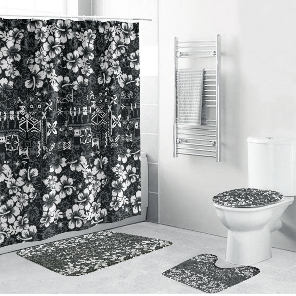 Black Hawaiian Tapa Tribal Hibiscus Bathroom Set