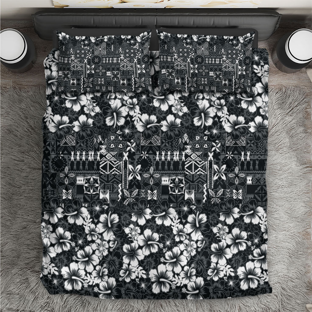Black Hawaiian Tapa Tribal Hibiscus Bedding Set
