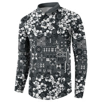 Black Hawaiian Tapa Tribal Hibiscus Button Sweatshirt
