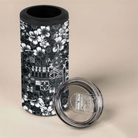 Black Hawaiian Tapa Tribal Hibiscus 4 in 1 Can Cooler Tumbler
