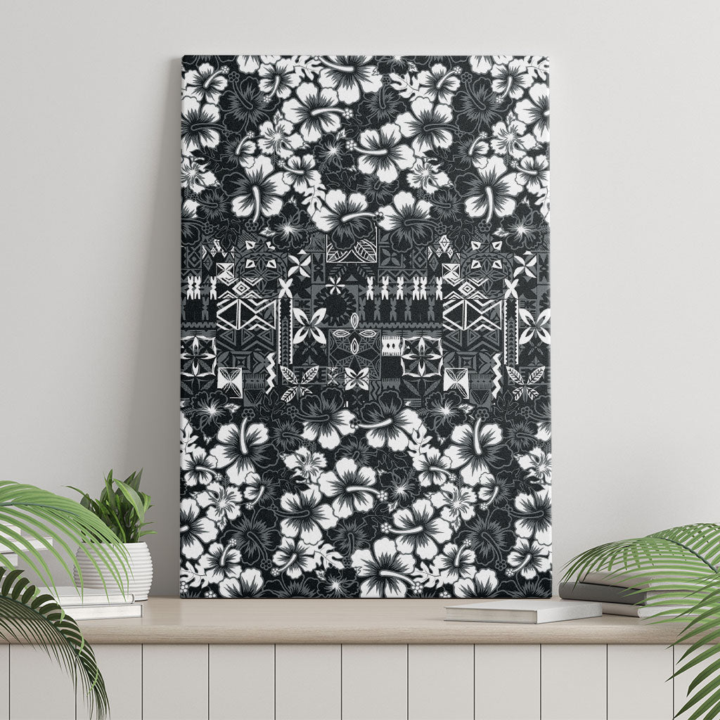 Black Hawaiian Tapa Tribal Hibiscus Canvas Wall Art