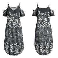 Black Hawaiian Tapa Tribal Hibiscus Family Matching Summer Maxi Dress and Hawaiian Shirt