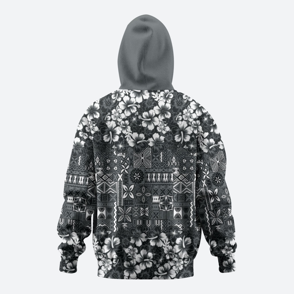 Black Hawaiian Tapa Tribal Hibiscus Hoodie