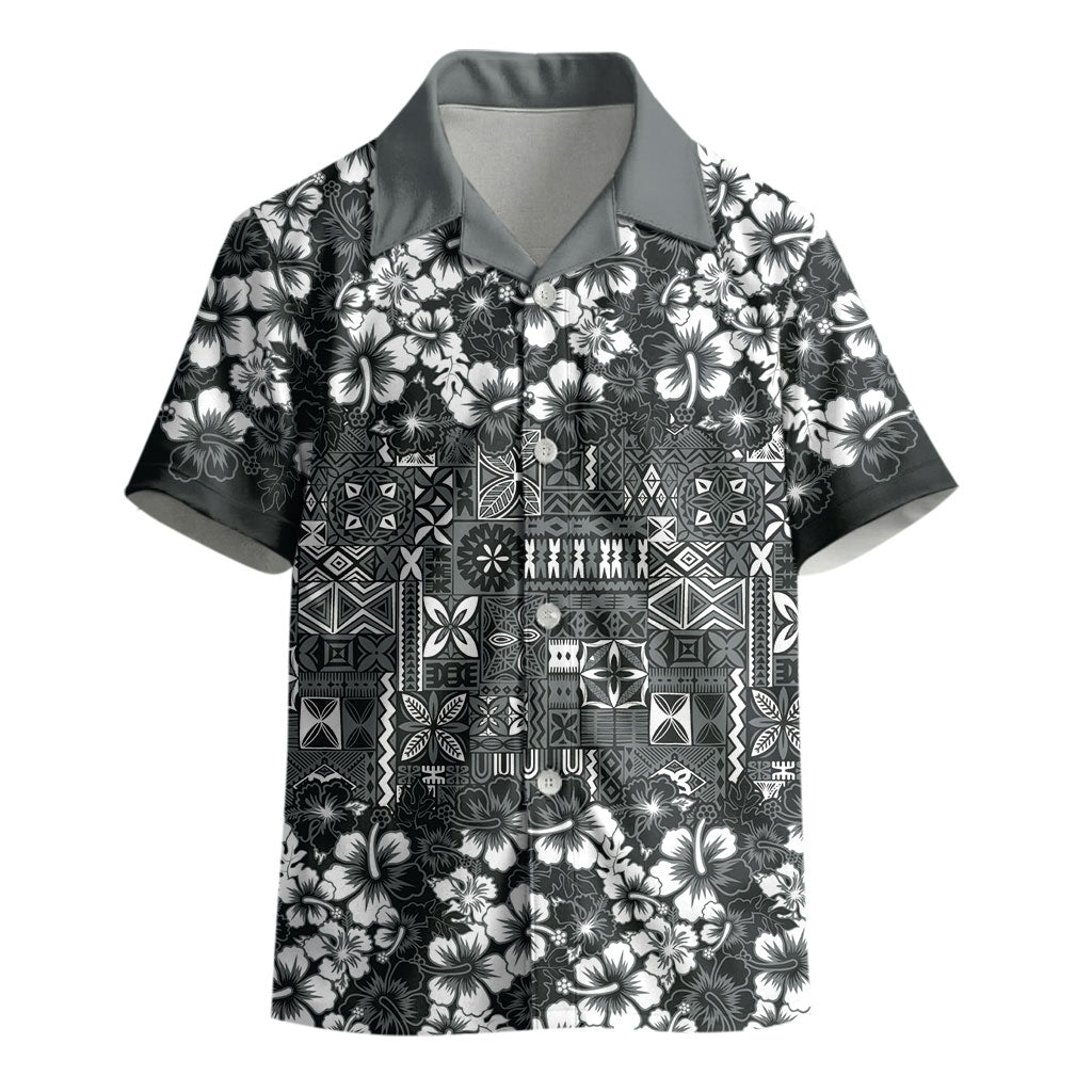 Black Hawaiian Tapa Tribal Hibiscus Kid Hawaiian Shirt