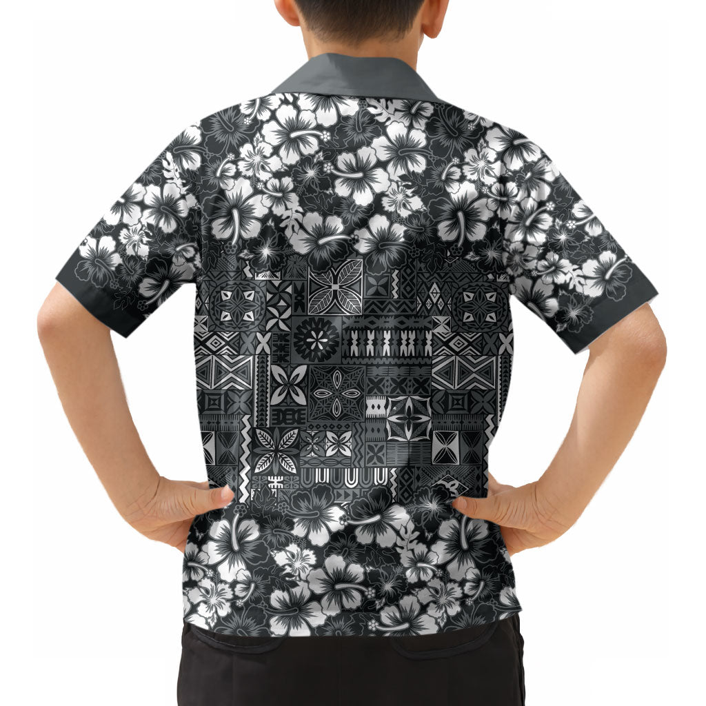 Black Hawaiian Tapa Tribal Hibiscus Kid Hawaiian Shirt
