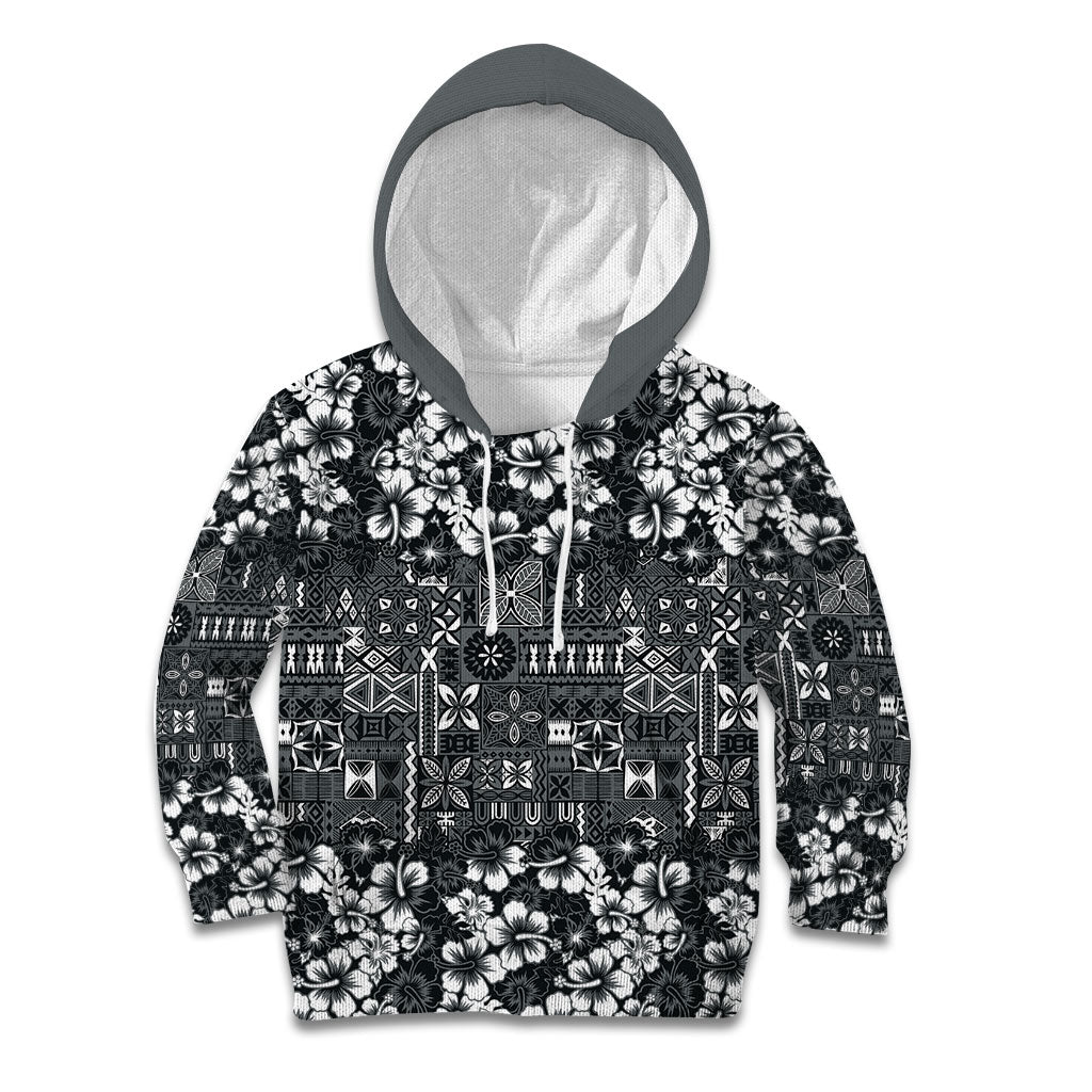 Black Hawaiian Tapa Tribal Hibiscus Kid Hoodie