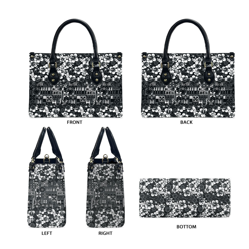 Black Hawaiian Tapa Tribal Hibiscus Leather Bag