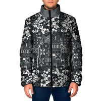 Black Hawaiian Tapa Tribal Hibiscus Padded Jacket