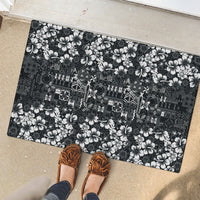 Black Hawaiian Tapa Tribal Hibiscus Rubber Doormat