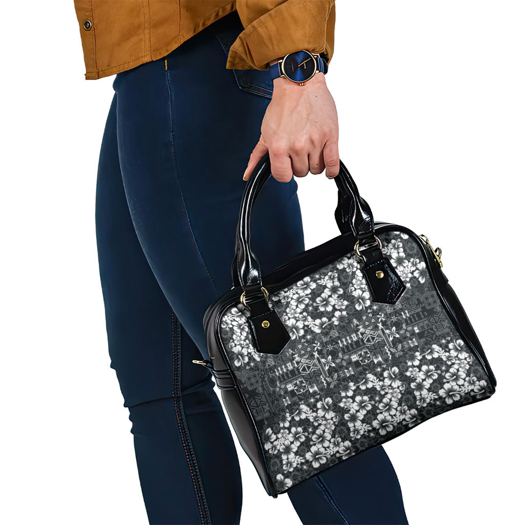 Black Hawaiian Tapa Tribal Hibiscus Shoulder Handbag