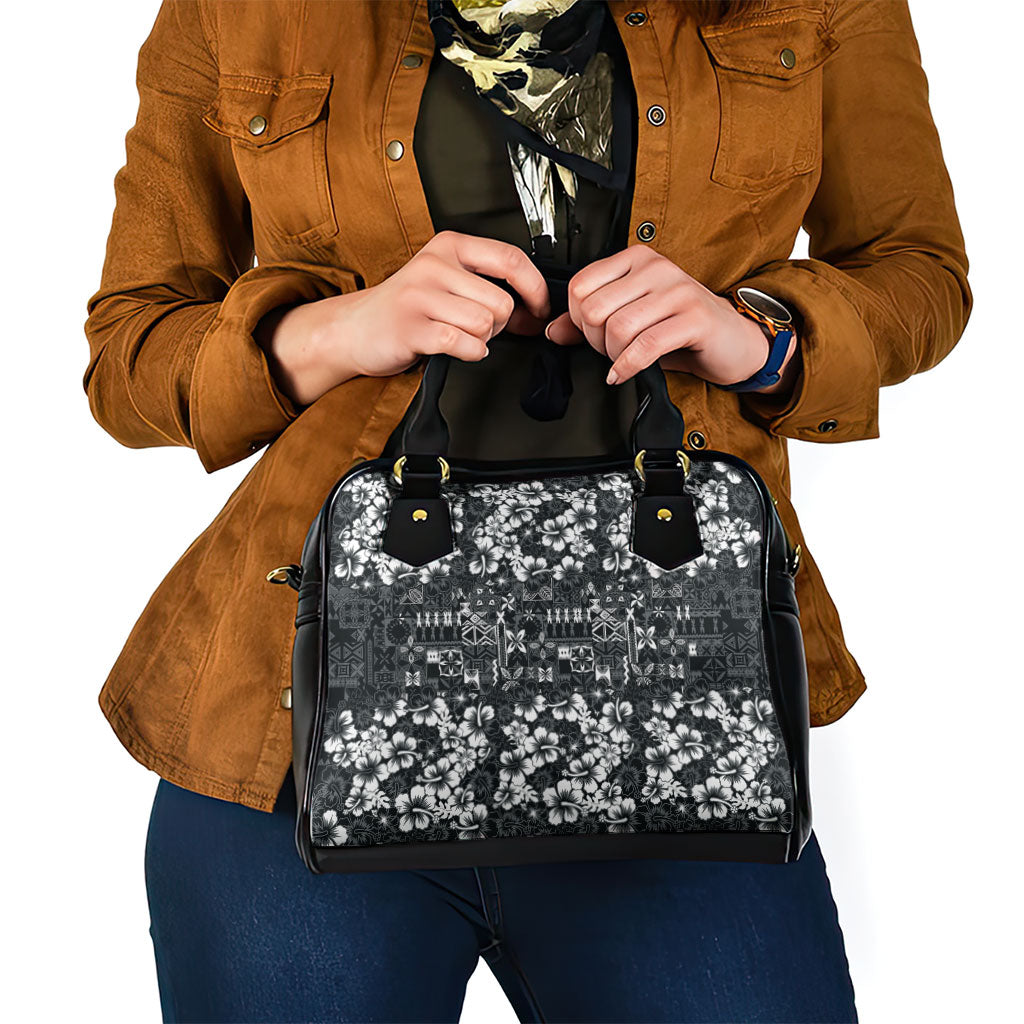 Black Hawaiian Tapa Tribal Hibiscus Shoulder Handbag