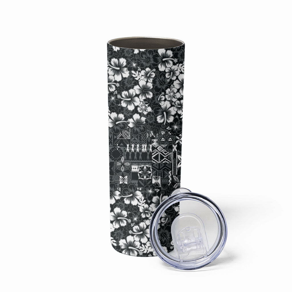 Black Hawaiian Tapa Tribal Hibiscus Skinny Tumbler