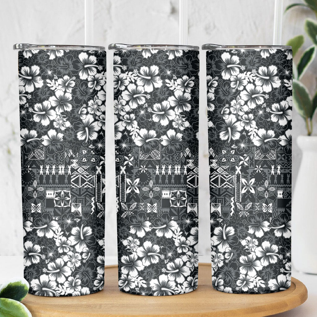 Black Hawaiian Tapa Tribal Hibiscus Skinny Tumbler