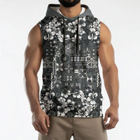 Black Hawaiian Tapa Tribal Hibiscus Sleeveless Hoodie