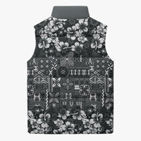 Black Hawaiian Tapa Tribal Hibiscus Sleeveless Puffer Jacket