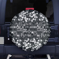 Black Hawaiian Tapa Tribal Hibiscus Spare Tire Cover