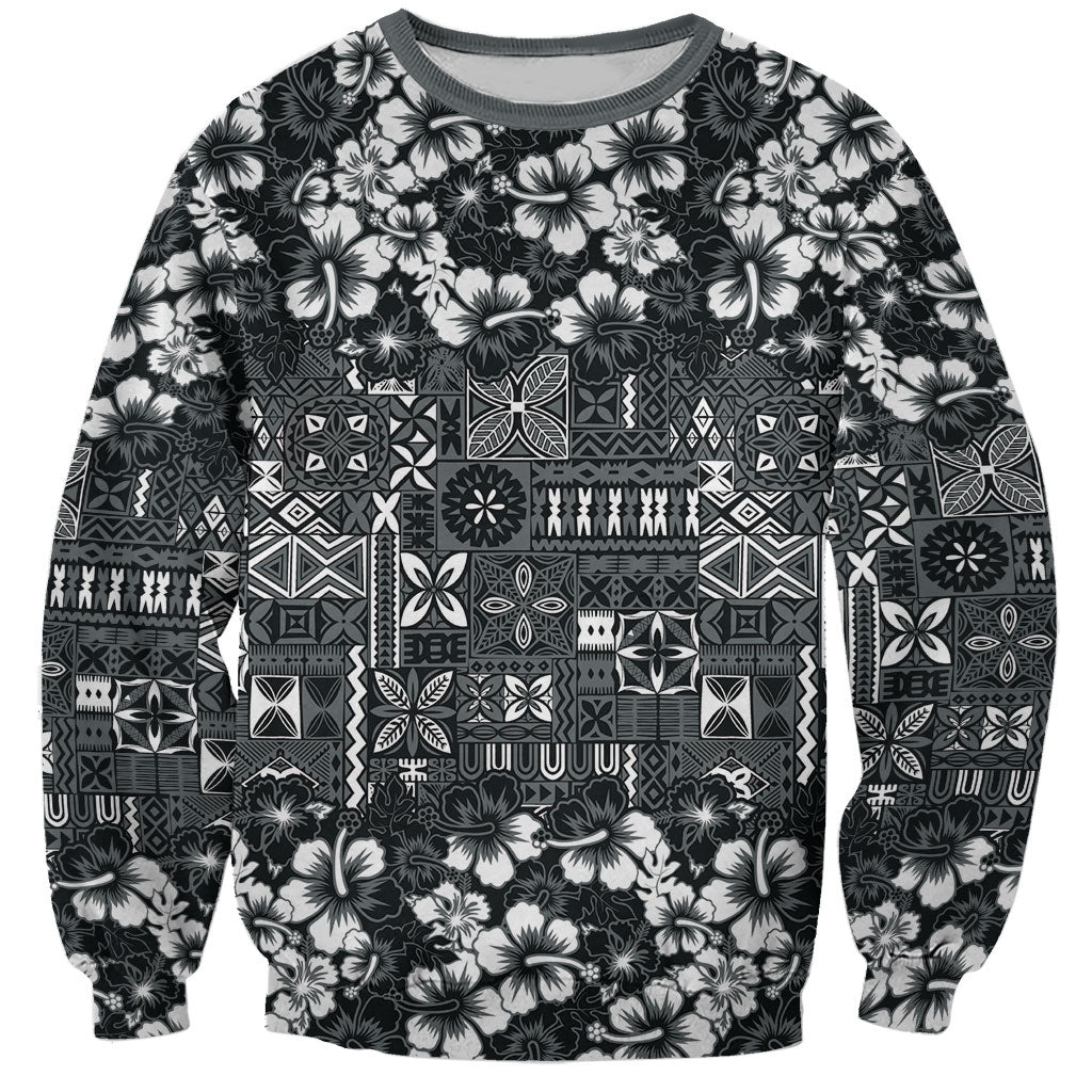 Black Hawaiian Tapa Tribal Hibiscus Sweatshirt