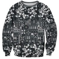 Black Hawaiian Tapa Tribal Hibiscus Sweatshirt
