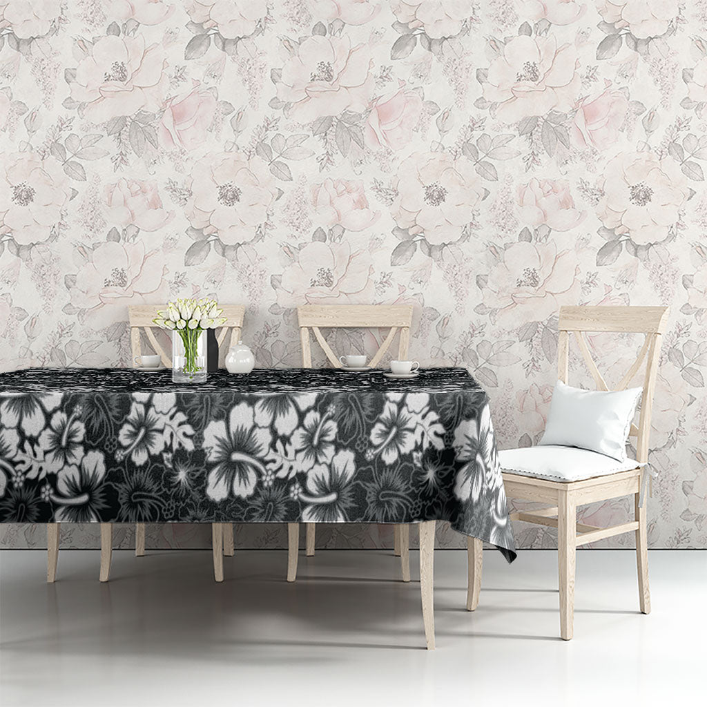 Black Hawaiian Tapa Tribal Hibiscus Tablecloth