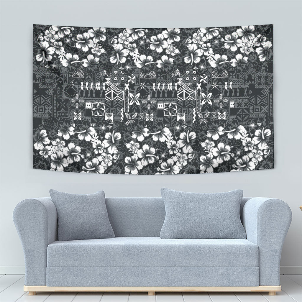 Black Hawaiian Tapa Tribal Hibiscus Tapestry