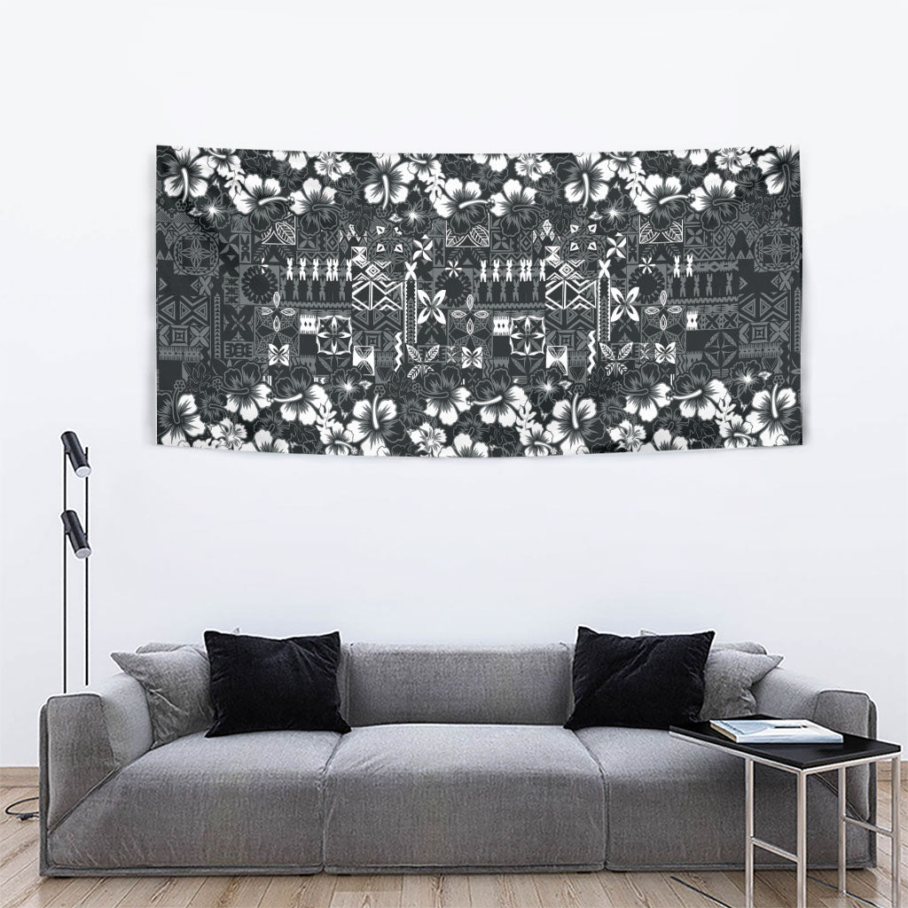 Black Hawaiian Tapa Tribal Hibiscus Tapestry