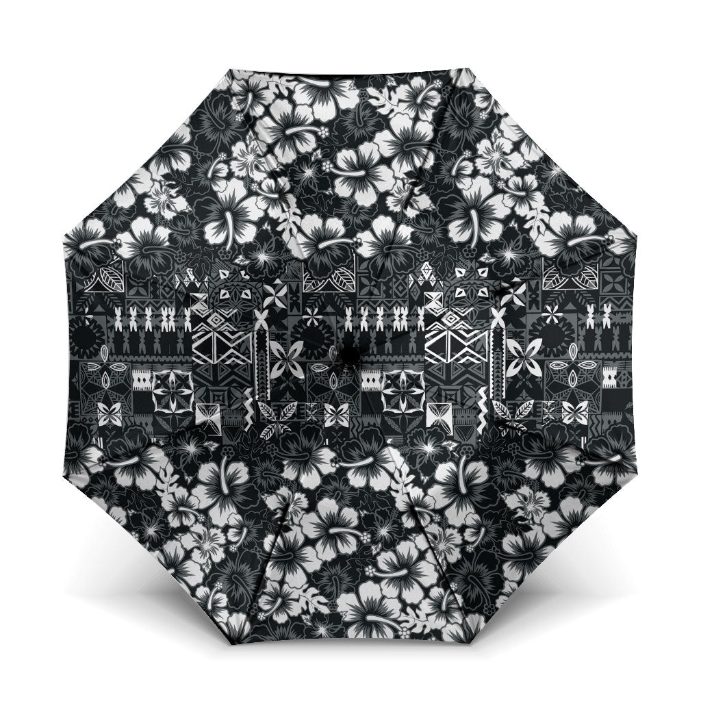 Black Hawaiian Tapa Tribal Hibiscus Umbrella