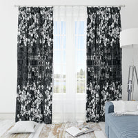 Black Hawaiian Tapa Tribal Hibiscus Window Curtain