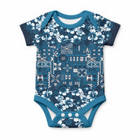 Blue Hawaiian Tapa Tribal Hibiscus Baby Onesie LT9 Blue - Polynesian Pride
