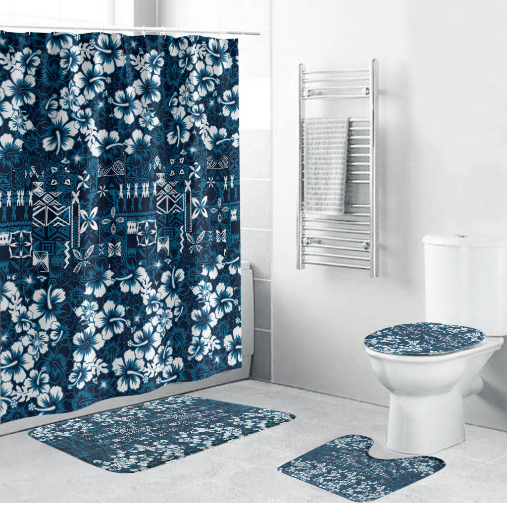 Blue Hawaiian Tapa Tribal Hibiscus Bathroom Set LT9 Bathroom Set (4 pcs) Blue - Polynesian Pride