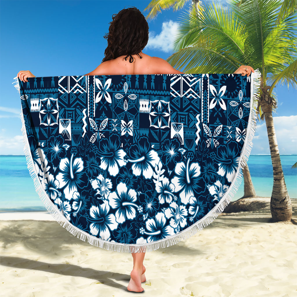 Blue Hawaiian Tapa Tribal Hibiscus Beach Blanket