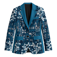 Blue Hawaiian Tapa Tribal Hibiscus Blazer
