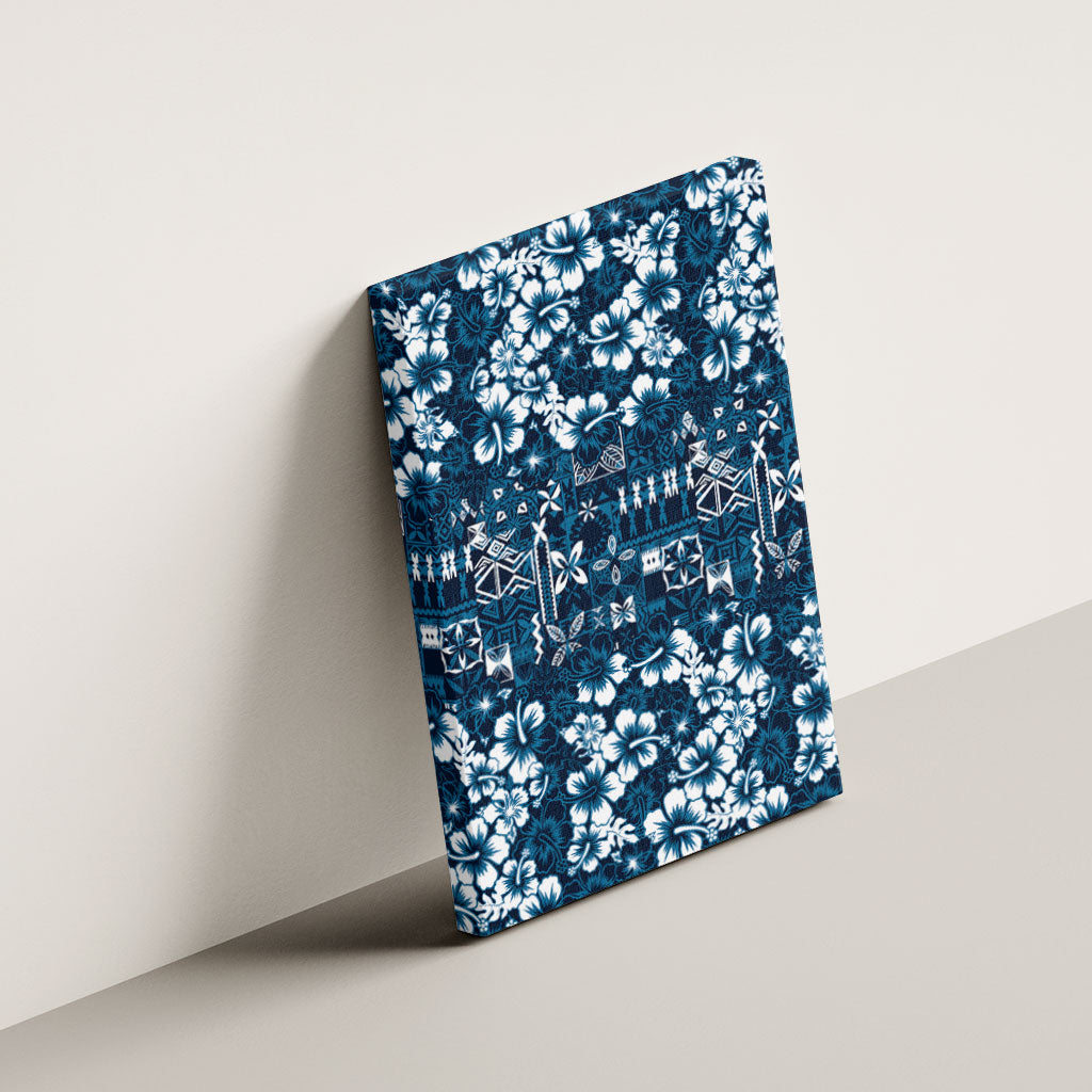 Blue Hawaiian Tapa Tribal Hibiscus Canvas Wall Art