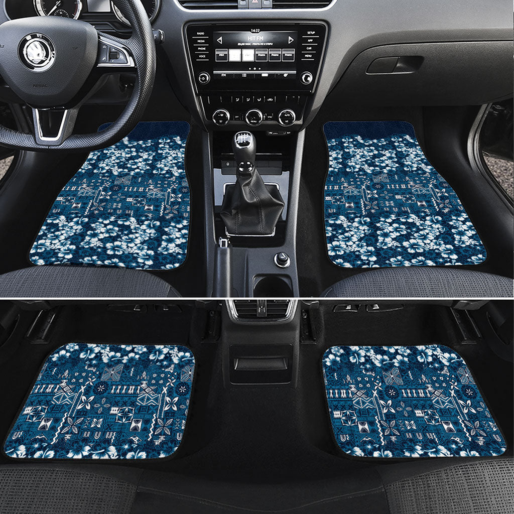 Blue Hawaiian Tapa Tribal Hibiscus Car Mats