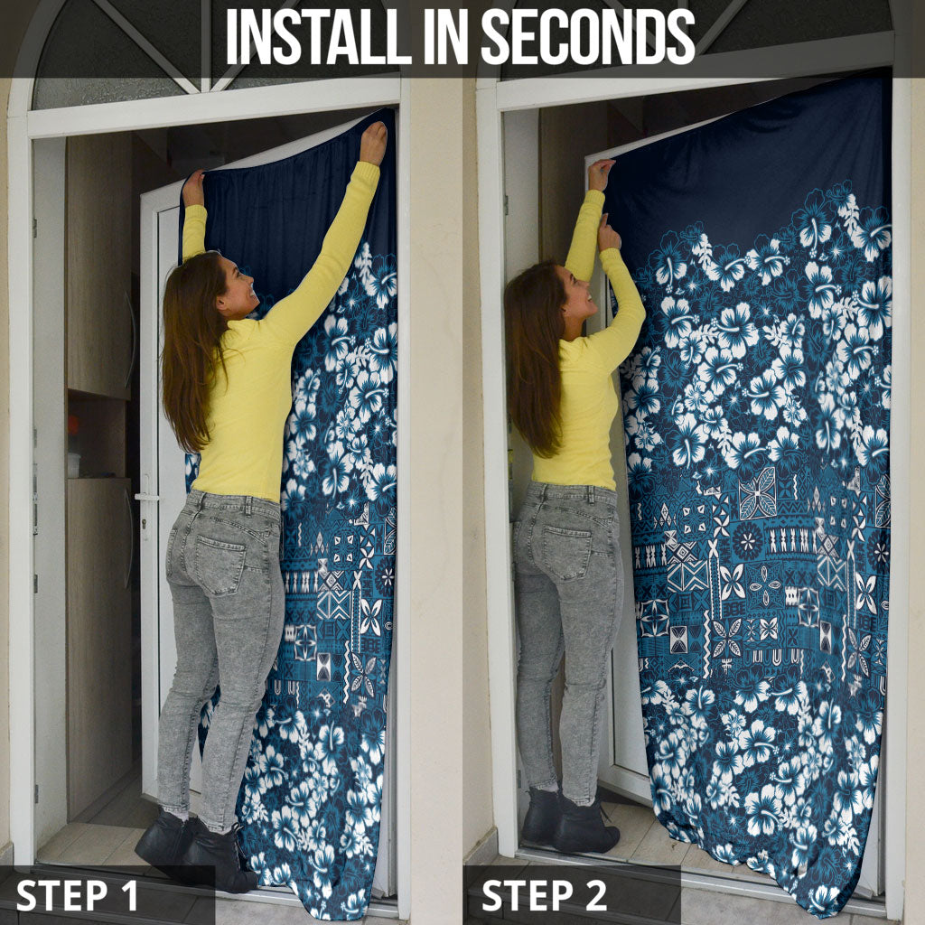 Blue Hawaiian Tapa Tribal Hibiscus Door Cover