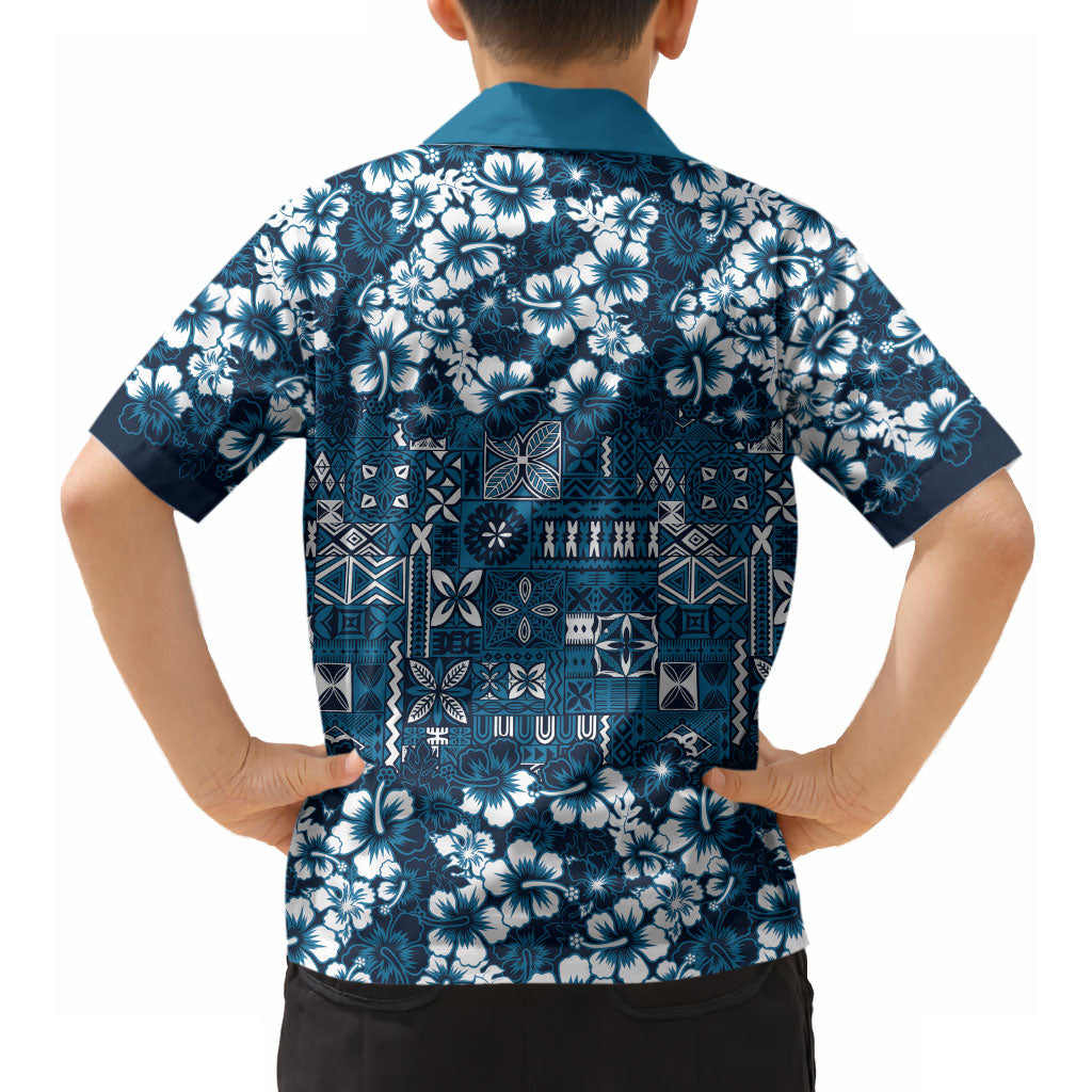 Blue Hawaiian Tapa Tribal Hibiscus Hawaiian Shirt