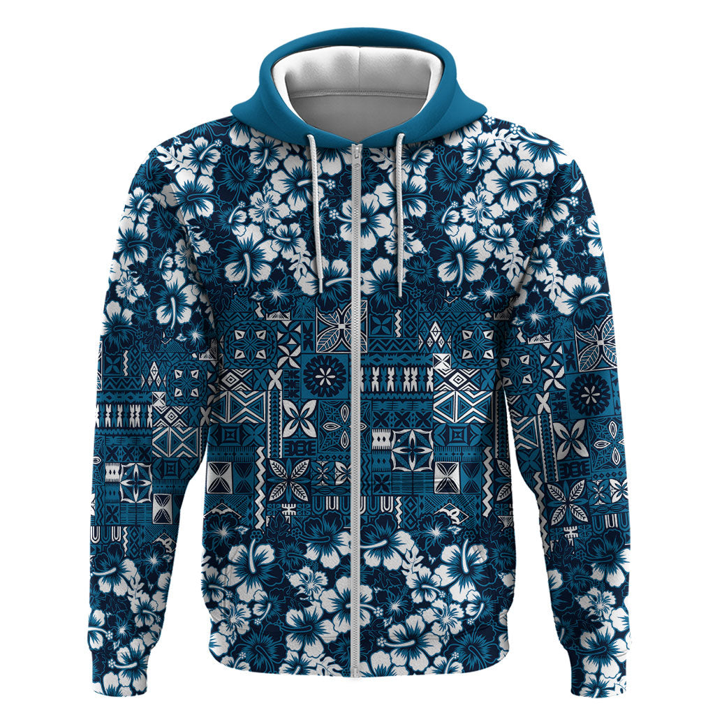 Blue Hawaiian Tapa Tribal Hibiscus Hoodie