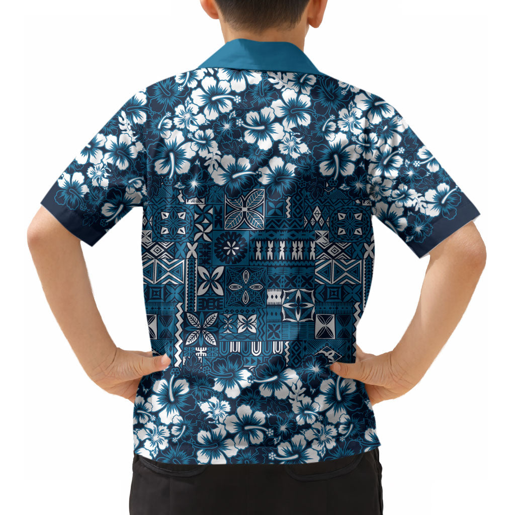 Blue Hawaiian Tapa Tribal Hibiscus Kid Hawaiian Shirt