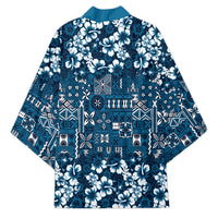 Blue Hawaiian Tapa Tribal Hibiscus Kimono