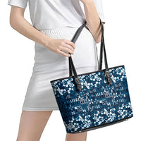 Blue Hawaiian Tapa Tribal Hibiscus Leather Tote Bag