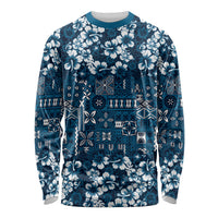 Blue Hawaiian Tapa Tribal Hibiscus Long Sleeve Shirt