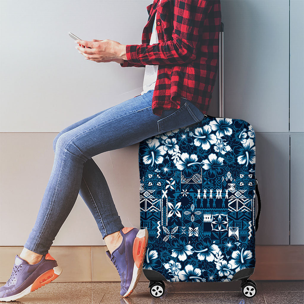 Blue Hawaiian Tapa Tribal Hibiscus Luggage Cover