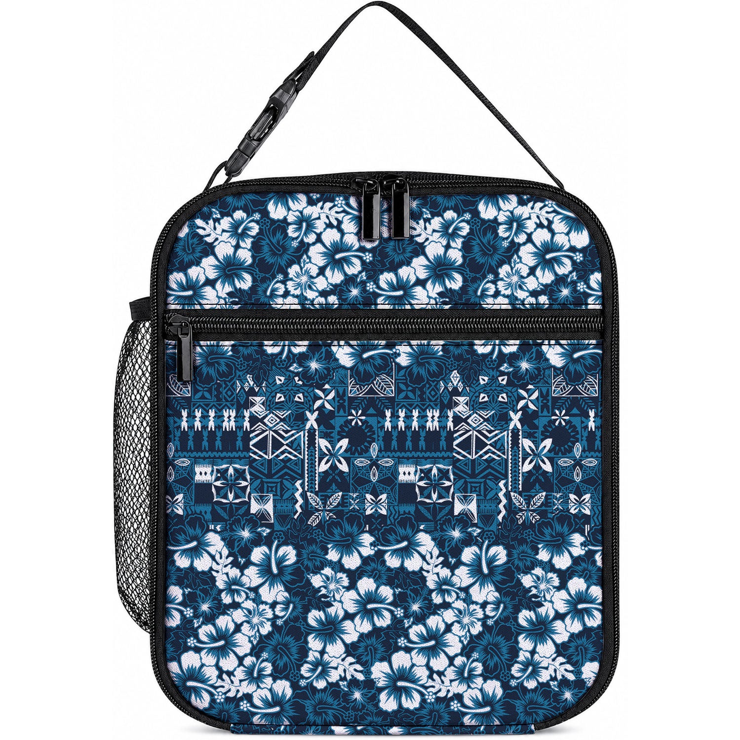 Blue Hawaiian Tapa Tribal Hibiscus Lunch Bag LT9 10.2 × 8.3 × 4.3 inch Blue - Polynesian Pride