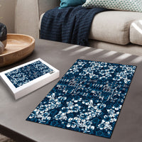 Blue Hawaiian Tapa Tribal Hibiscus Puzzle