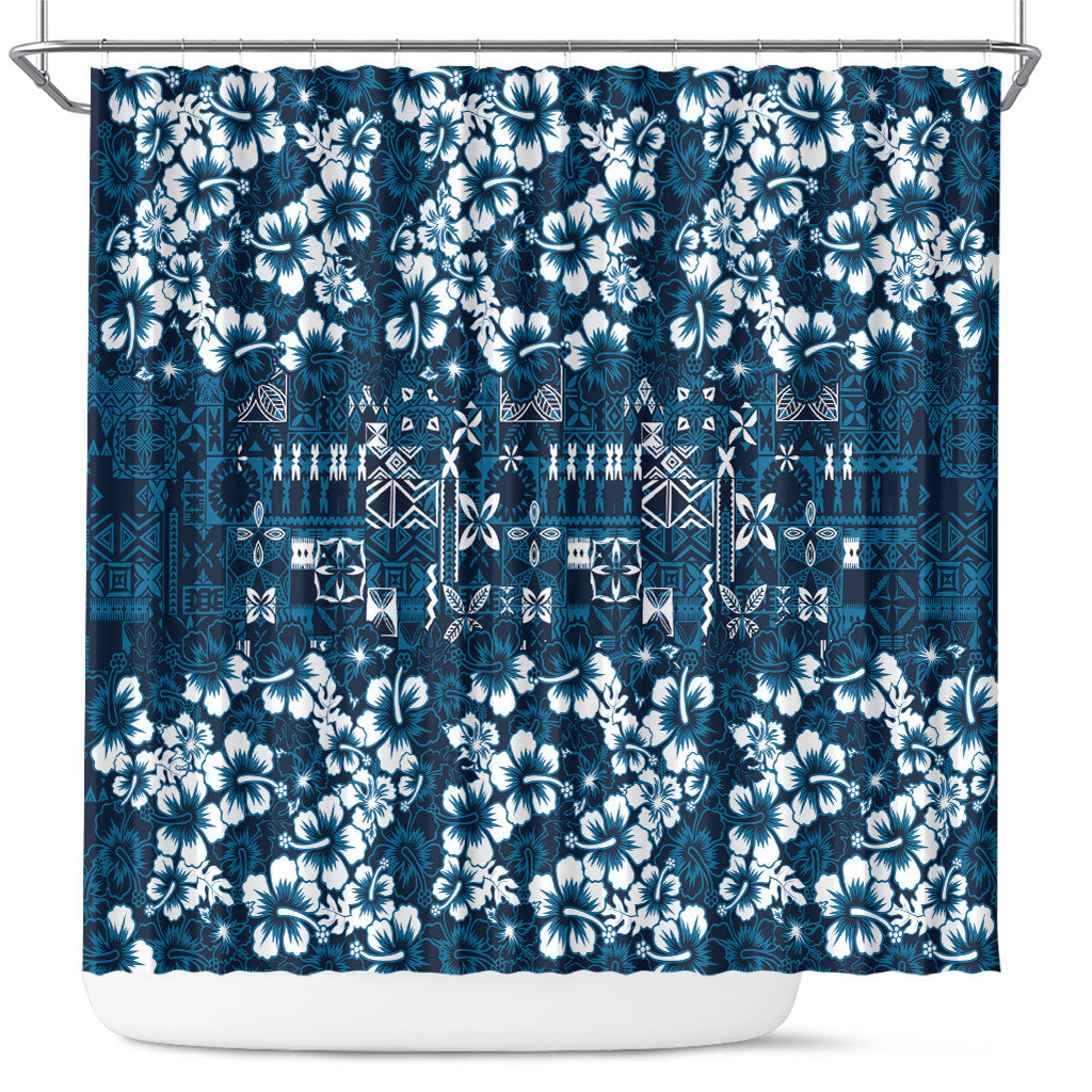 Blue Hawaiian Tapa Tribal Hibiscus Shower Curtain LT9 Blue - Polynesian Pride