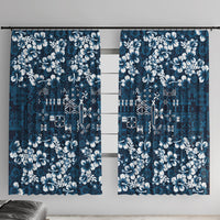 Blue Hawaiian Tapa Tribal Hibiscus Window Curtain