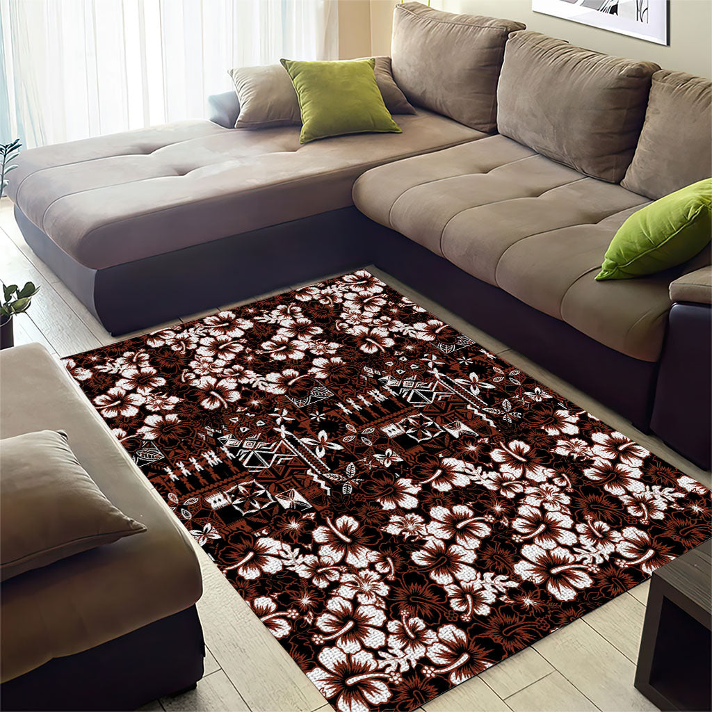 Burgundy Hawaiian Tapa Tribal Hibiscus Area Rug