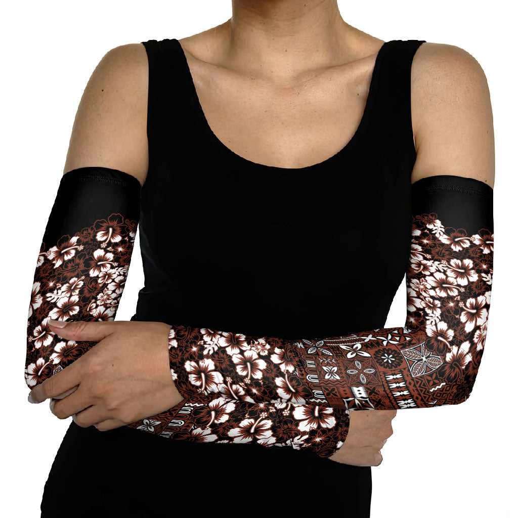 Burgundy Hawaiian Tapa Tribal Hibiscus Arm Sleeves
